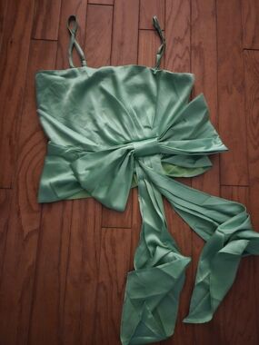 glam Mint Green Satin Bow Tie Tank Top
